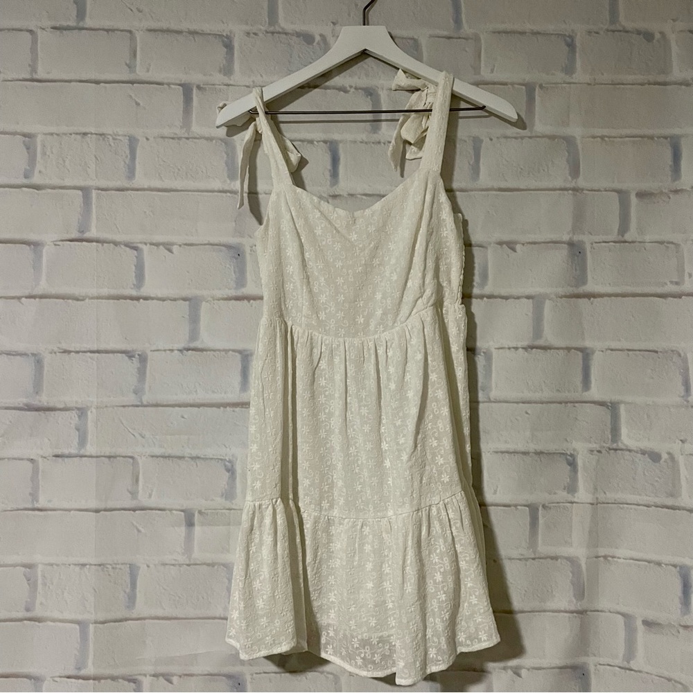 Lush | NWT. Tie-Strap Floral Embroidered Ruffle Mini Dress